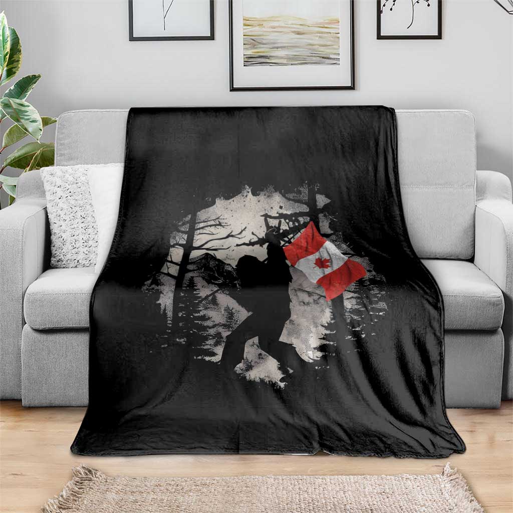 Bigfoot Canada Flag Throw Blanket Retro Sasquatch Forest Rock On