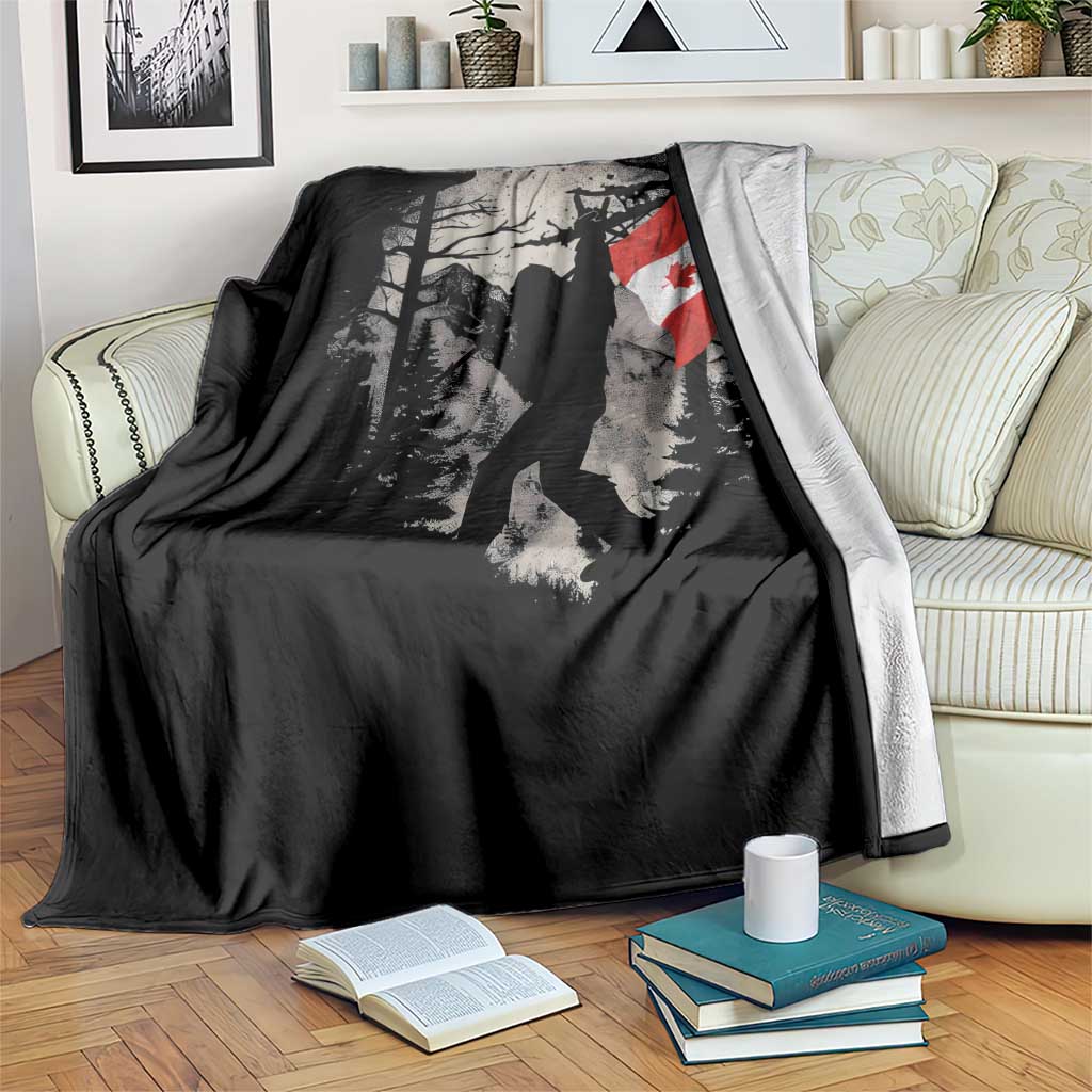 Bigfoot Canada Flag Throw Blanket Retro Sasquatch Forest Rock On