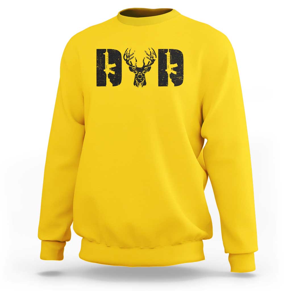 Gold yellow crewneck sweatshirt with dark deer antler and FH graphic on chest