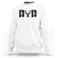 White crewneck sweatshirt with dark deer antler and FH graphic on chest
