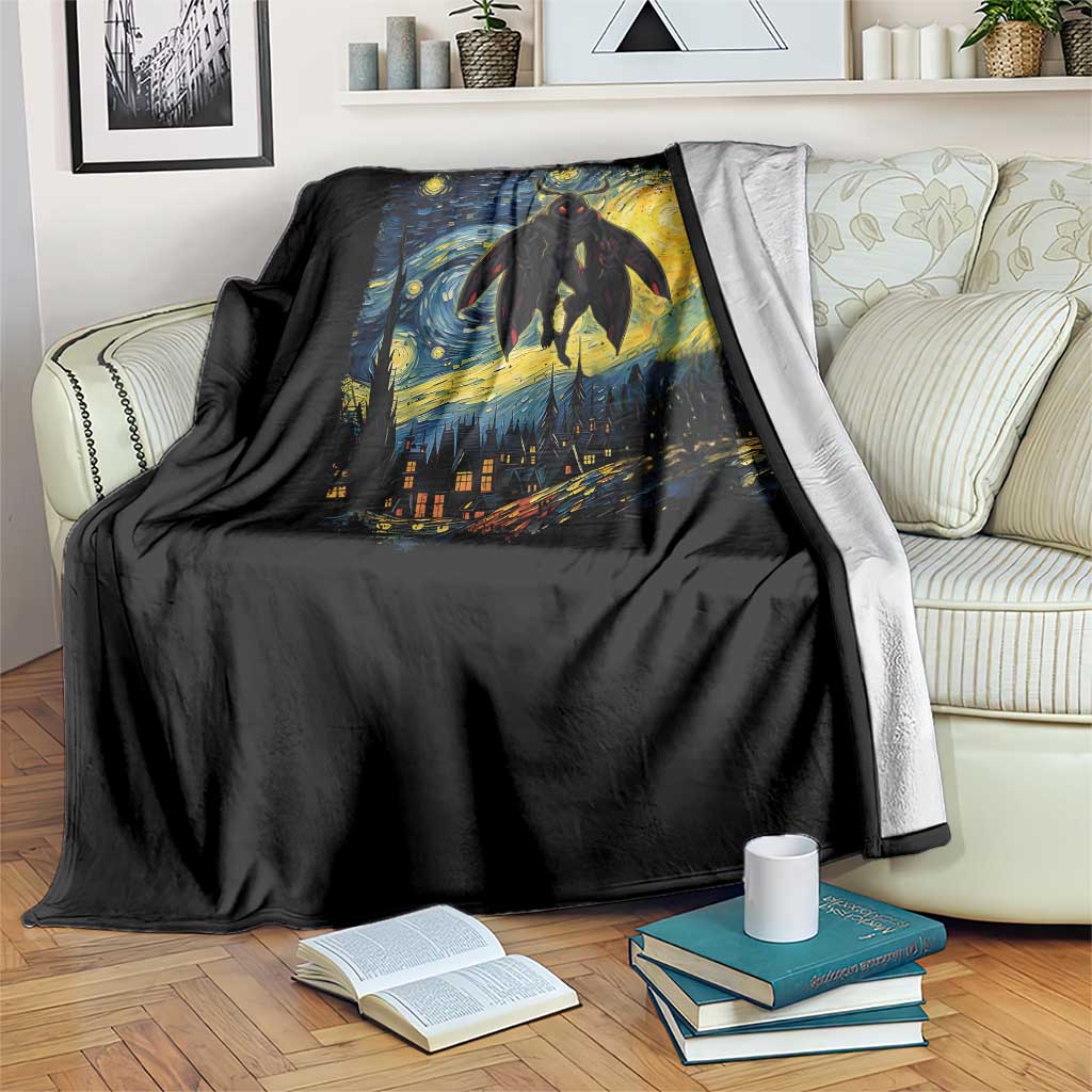 Mothman Throw Blanket Starry Night Van Gogh Cryptid Lover - Wonder Print Shop