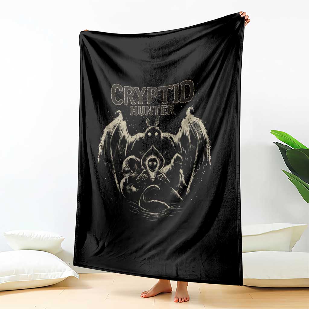 Retro Cryptid Hunter Throw Blanket Mothman Bigfoot Loch Ness Monster Cryptids - Wonder Print Shop