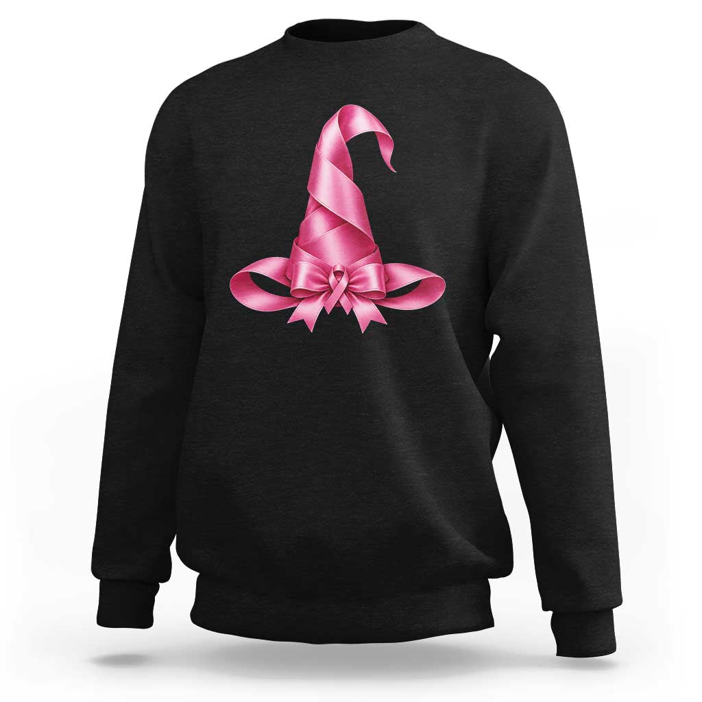 Pink Ribbon Witch Hat Breast Cancer Halloween Sweatshirt