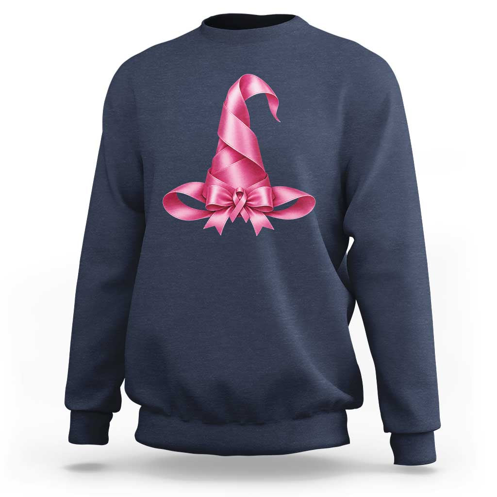 Pink Ribbon Witch Hat Breast Cancer Halloween Sweatshirt