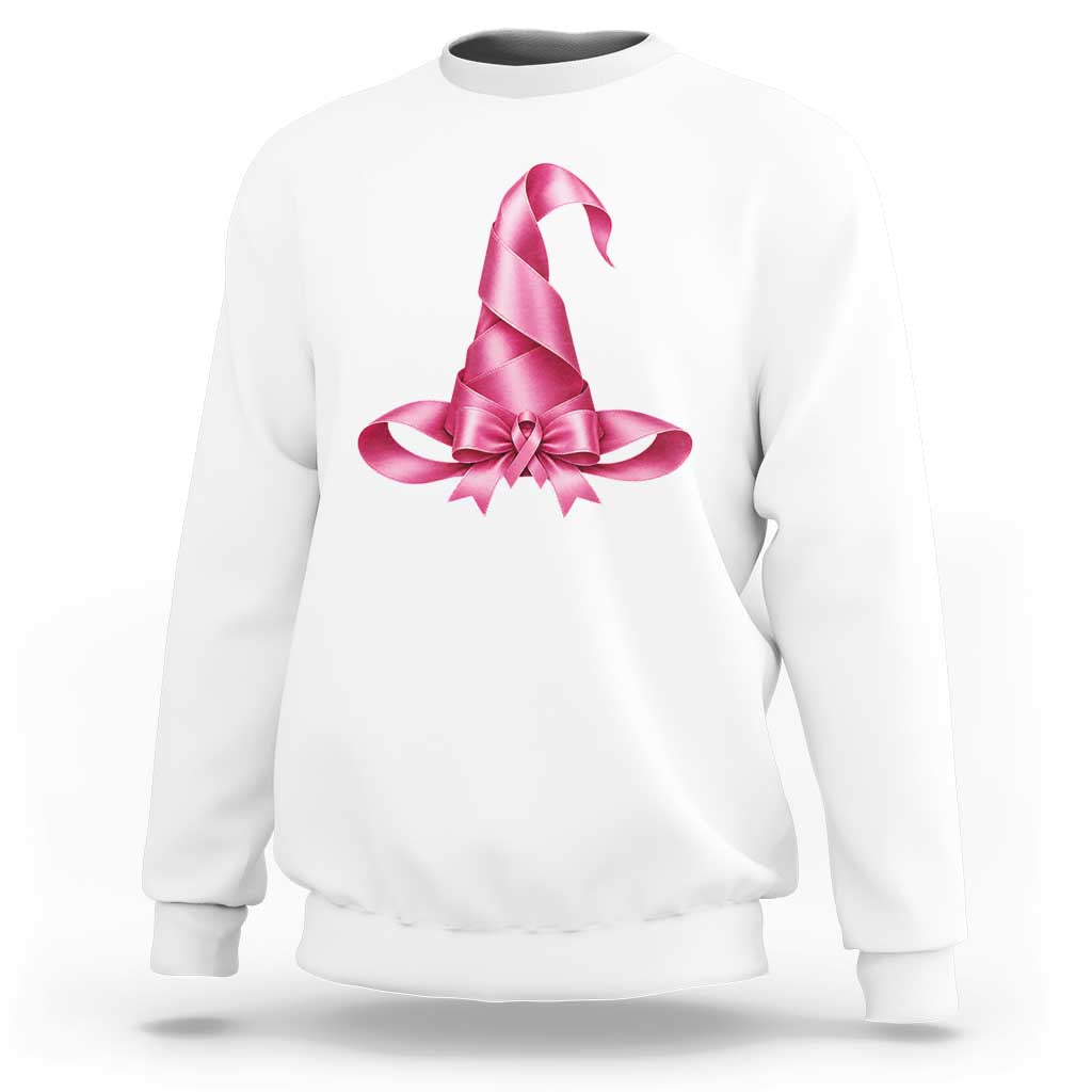 Pink Ribbon Witch Hat Breast Cancer Halloween Sweatshirt