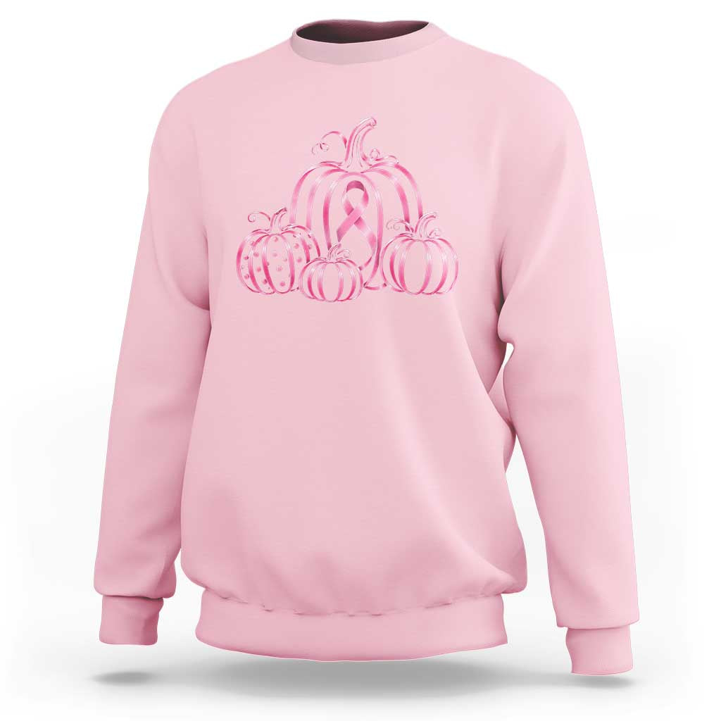 Pink Ribbon Pumpkin Graphic Breast Cancer Awareness Halloween Graphic Sweatshirt