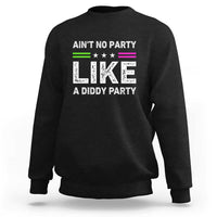 Black crewneck sweatshirt with 'LIKE' party slogan graphic on front