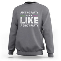 Charcoal crewneck sweatshirt with 'LIKE' party slogan graphic on front