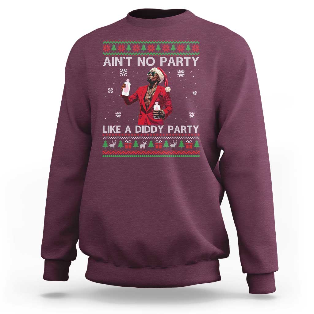 Maroon ugly Christmas sweatshirt with festive front text graphic