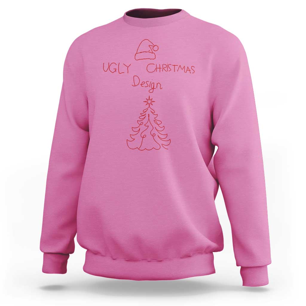 Funny Christmas sweatshirt, pink with red “Ugly Christmas” tree graphic