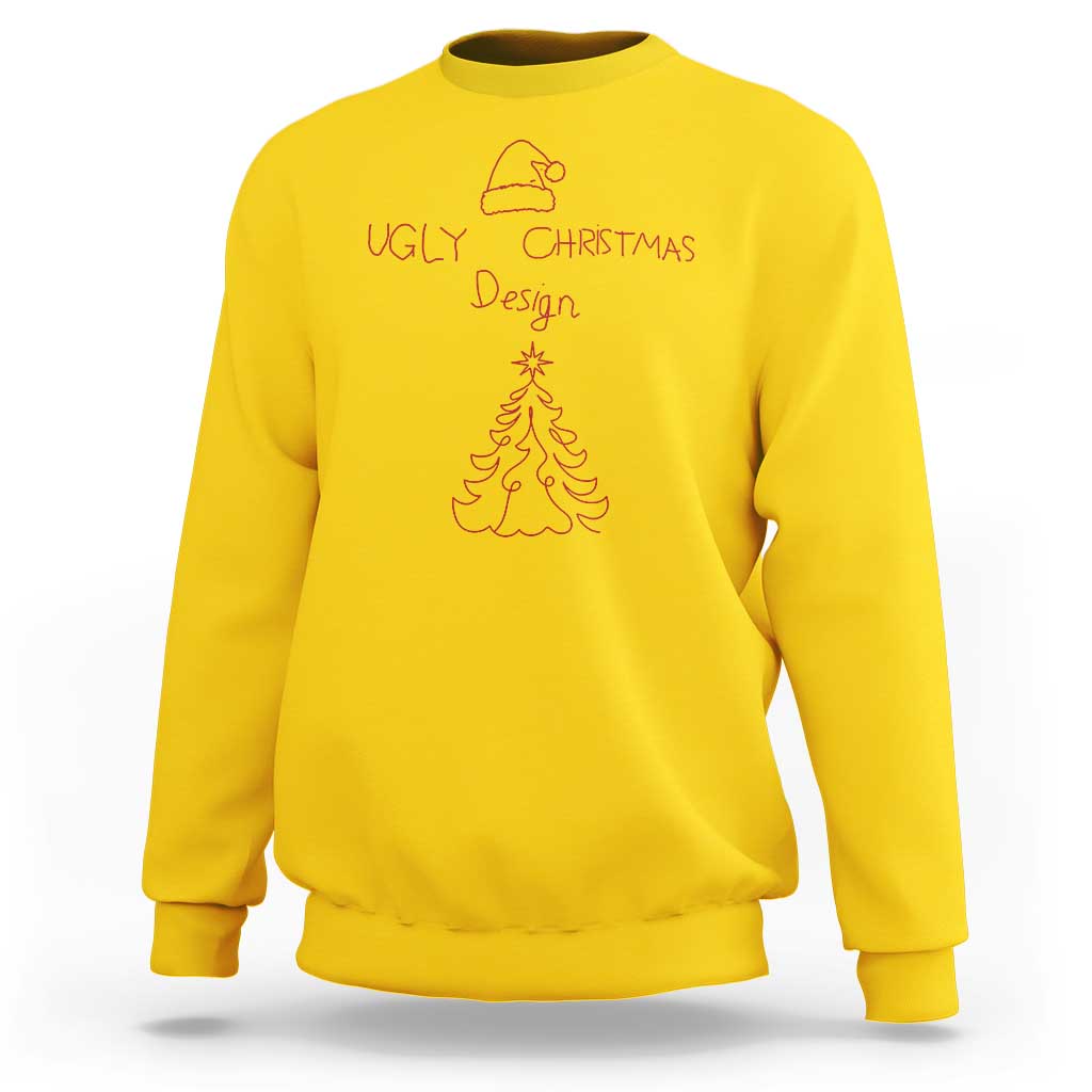 Funny Christmas sweatshirt, yellow with red “Ugly Christmas” tree graphic