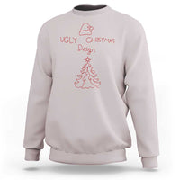 Funny Christmas sweatshirt, light gray with red “Ugly Christmas” tree graphic