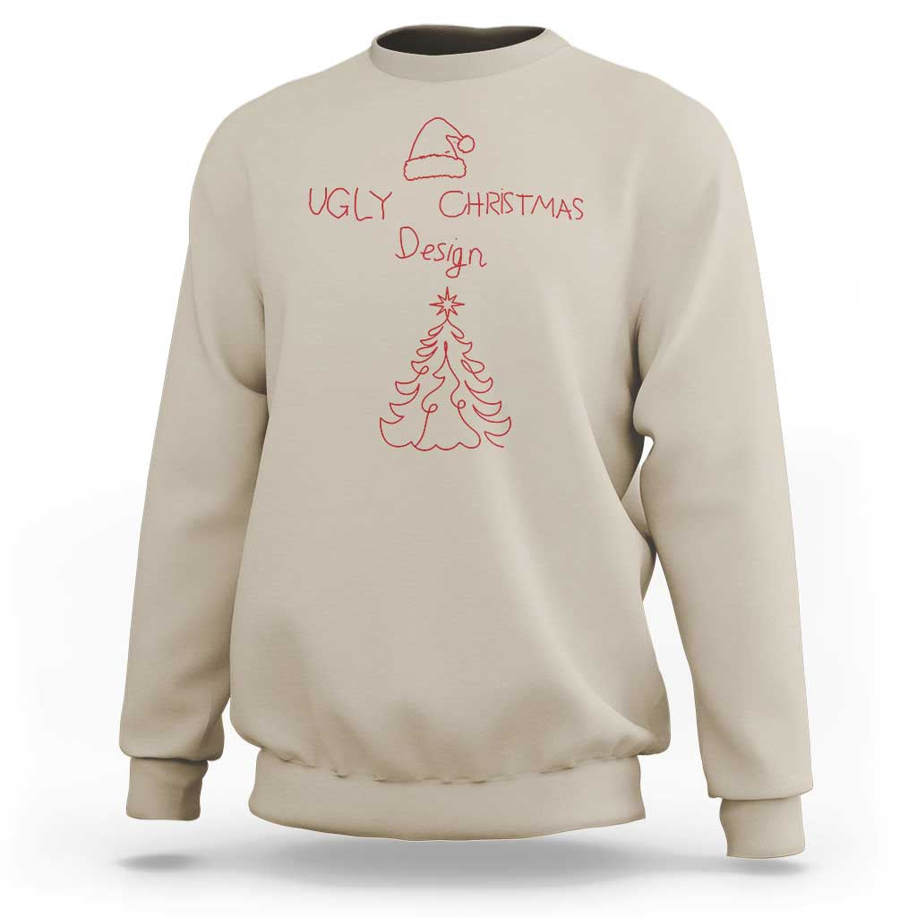 Funny Christmas sweatshirt, beige with red “Ugly Christmas” tree graphic