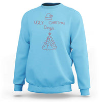 Funny Christmas sweatshirt, light blue with red “Ugly Christmas” tree graphic