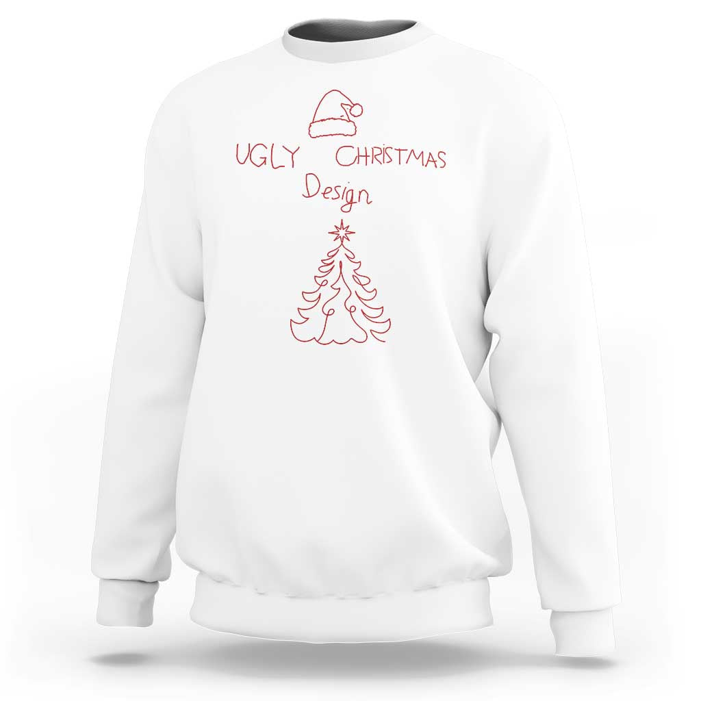 Funny Christmas sweatshirt, white with red “Ugly Christmas” tree graphic