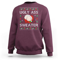 Maroon crewneck sweatshirt with Santa-themed graphic and 'UGLY ASS SWEATER' text
