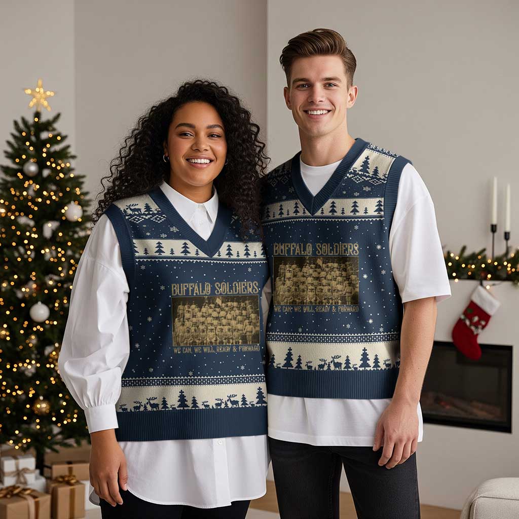 Buffalo Soldiers V-Neck Knit Sweater Vest 9th and 10th Cavalry African American Heros Black Soldiers - Wonder Print Shop