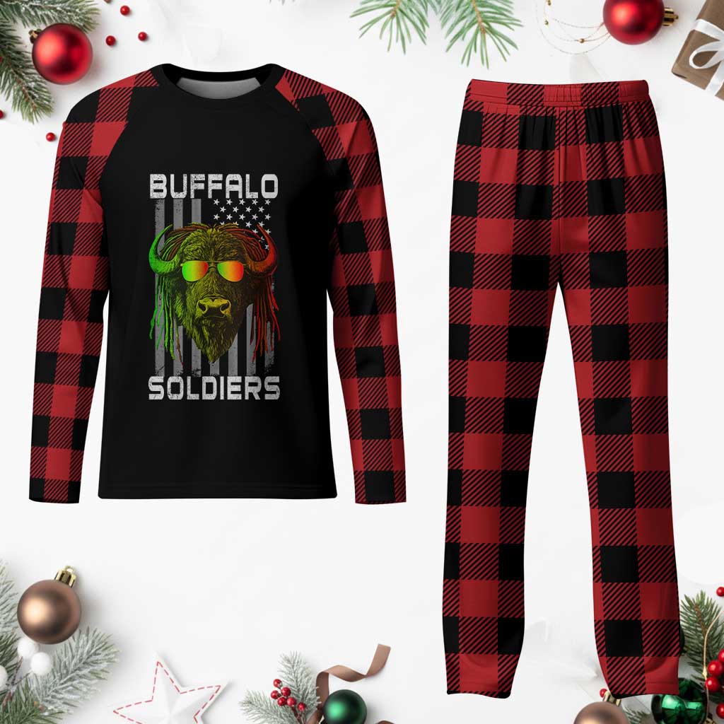 Retro Buffalo Soldiers Plaid Pajama Set 9th and 10th Cavalry African American Heros USA Flag - Wonder Print Shop