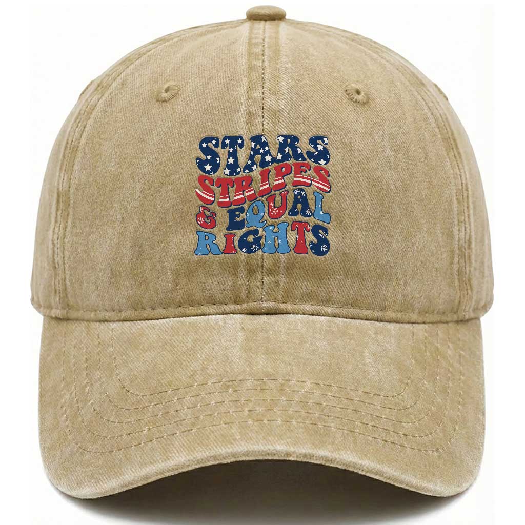 Stars Stripes And Equal Rights Washed Cotton Baseball Cap Groovy Retro 4th Of July