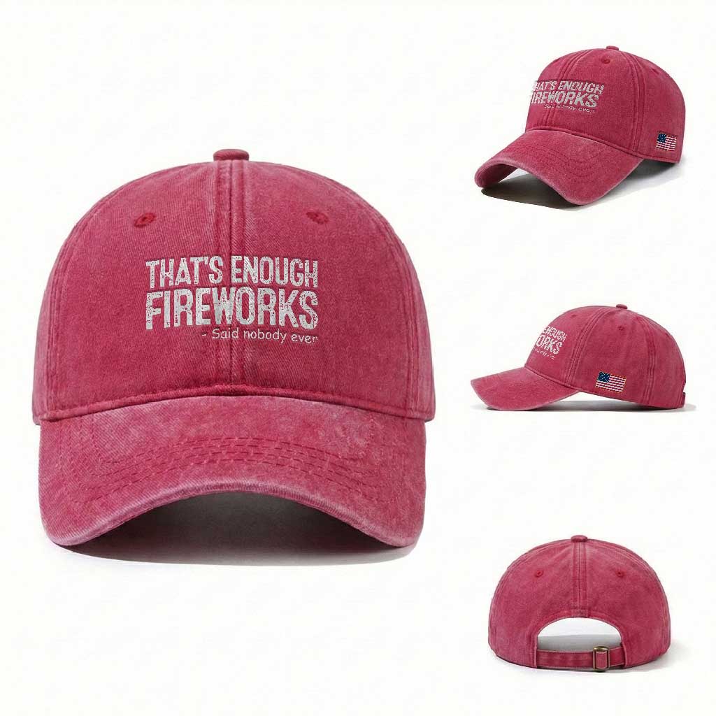 Funny Fireworks Washed Cotton Baseball Cap 4th Of July
