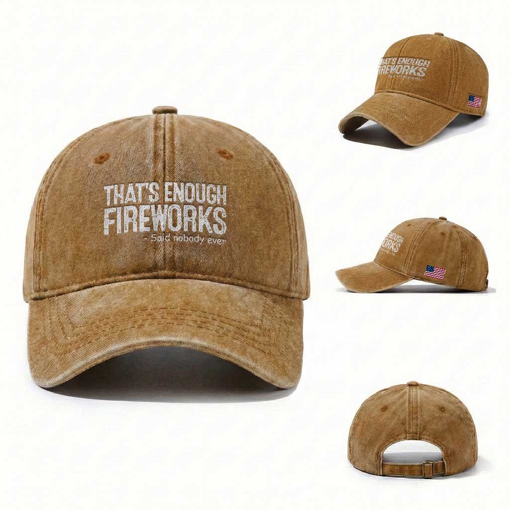 Funny Fireworks Washed Cotton Baseball Cap 4th Of July
