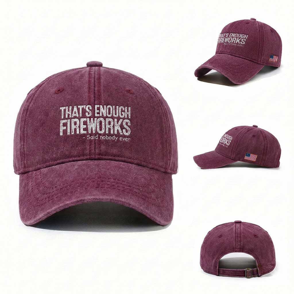 Funny Fireworks Washed Cotton Baseball Cap 4th Of July