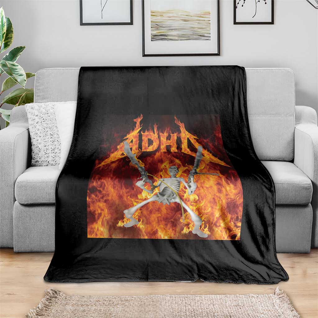 Funny Skeleton ADHD Throw Blanket Meme Flames Neurodivergent Gen Z - Wonder Print Shop