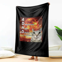 ADHD Cat Meme Throw Blanket Funny Kitty Flames Neurodivergent Gen Z - Wonder Print Shop