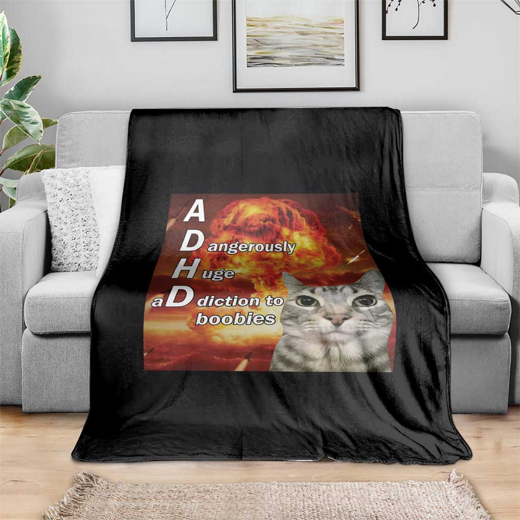 ADHD Cat Meme Throw Blanket Funny Kitty Flames Neurodivergent Gen Z - Wonder Print Shop