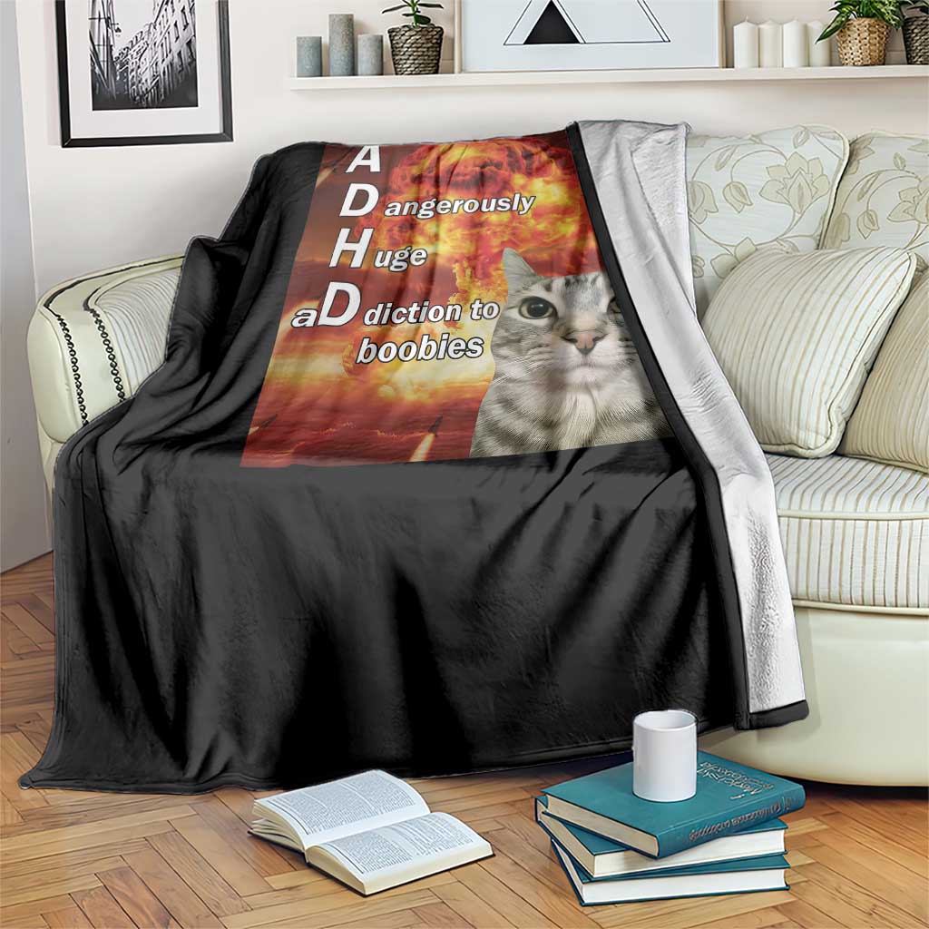 ADHD Cat Meme Throw Blanket Funny Kitty Flames Neurodivergent Gen Z - Wonder Print Shop