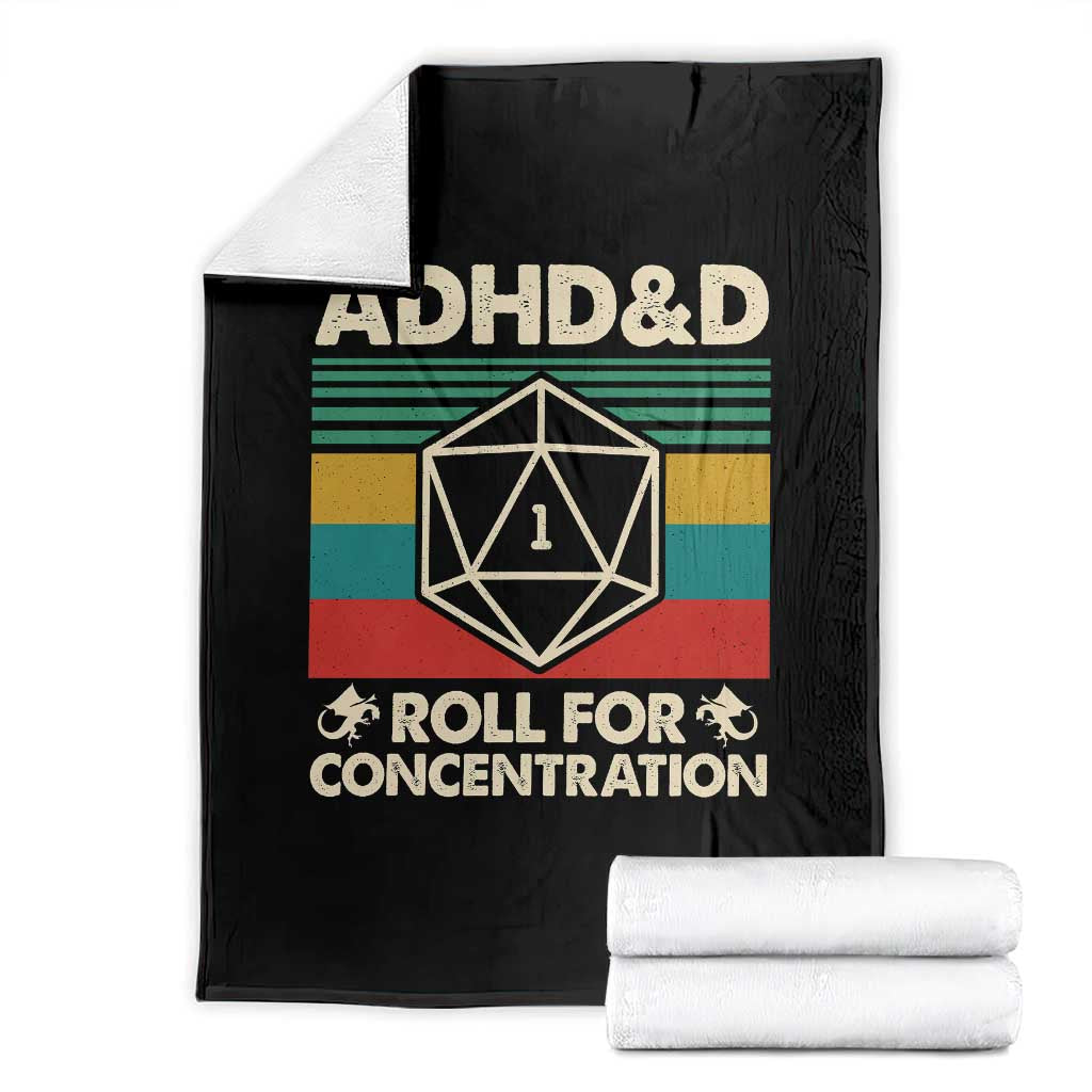 ADHD&D Roll for Concentration Throw Blanket Retro 90s ADHD Roll For Concentration Funny Gamer - Wonder Print Shop
