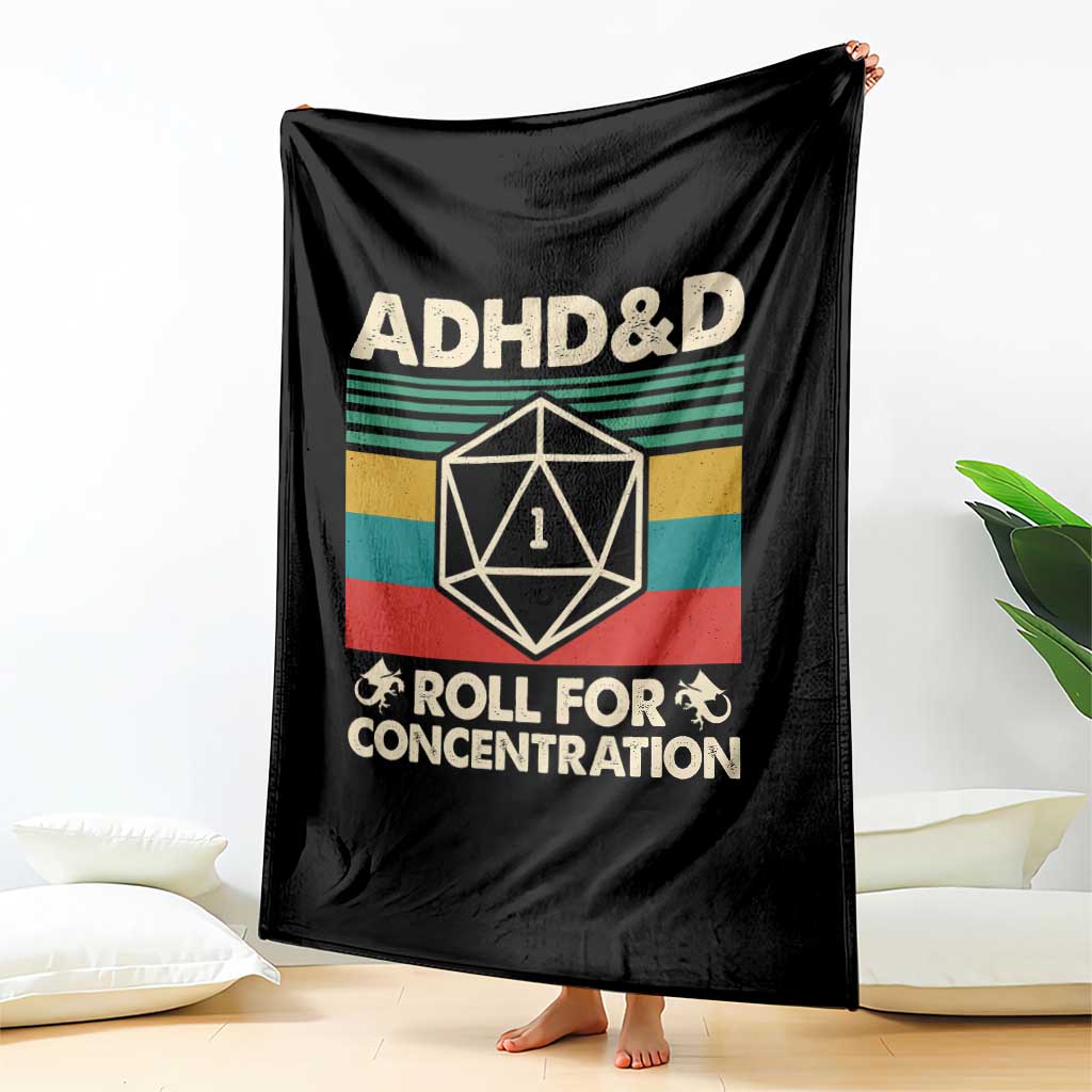 ADHD&D Roll for Concentration Throw Blanket Retro 90s ADHD Roll For Concentration Funny Gamer - Wonder Print Shop