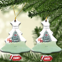Personalized bell-shaped baby’s first Christmas ornaments (front and back) with tree and Name’s, 2024