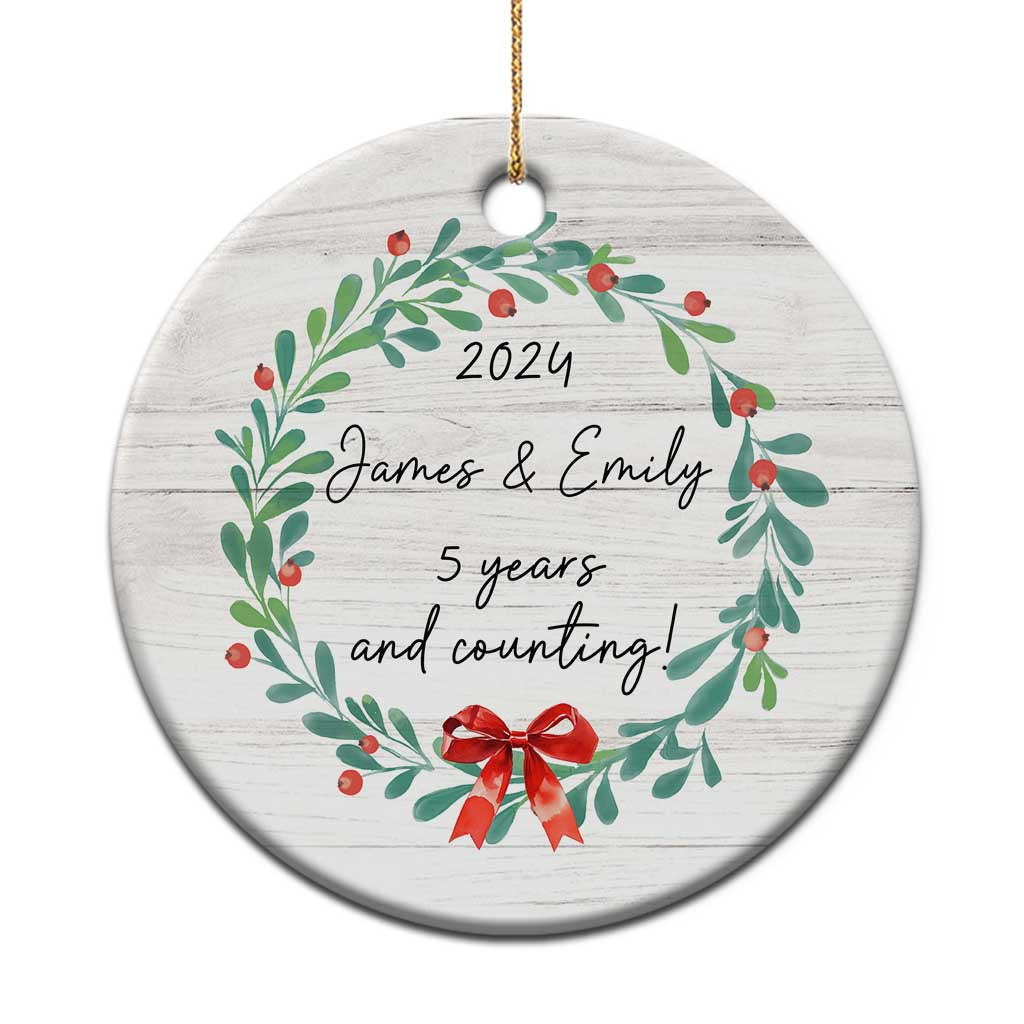 Personalized 5th Anniversary Christmas Ornament 2024 Custom Name 5 Year Wedding Gifts for Couple - Wonder Print Shop