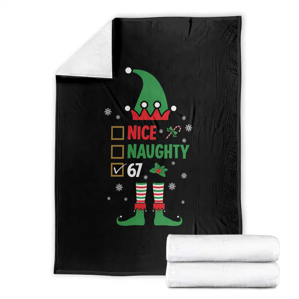 67 Christmas Throw Blanket Funny Six Seven Meme Brainrot Nice Naughty 6 7 Elf Custome - Wonder Print Shop