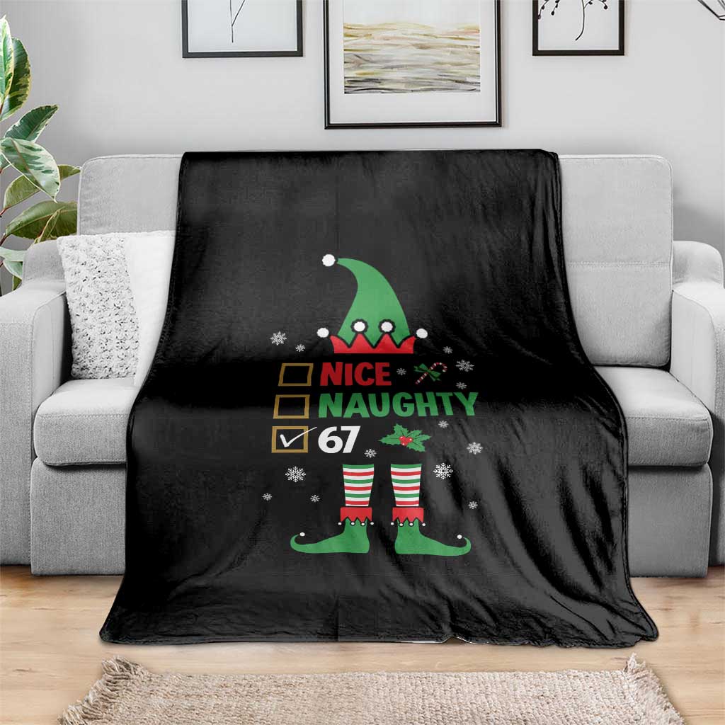 67 Christmas Throw Blanket Funny Six Seven Meme Brainrot Nice Naughty 6 7 Elf Custome - Wonder Print Shop