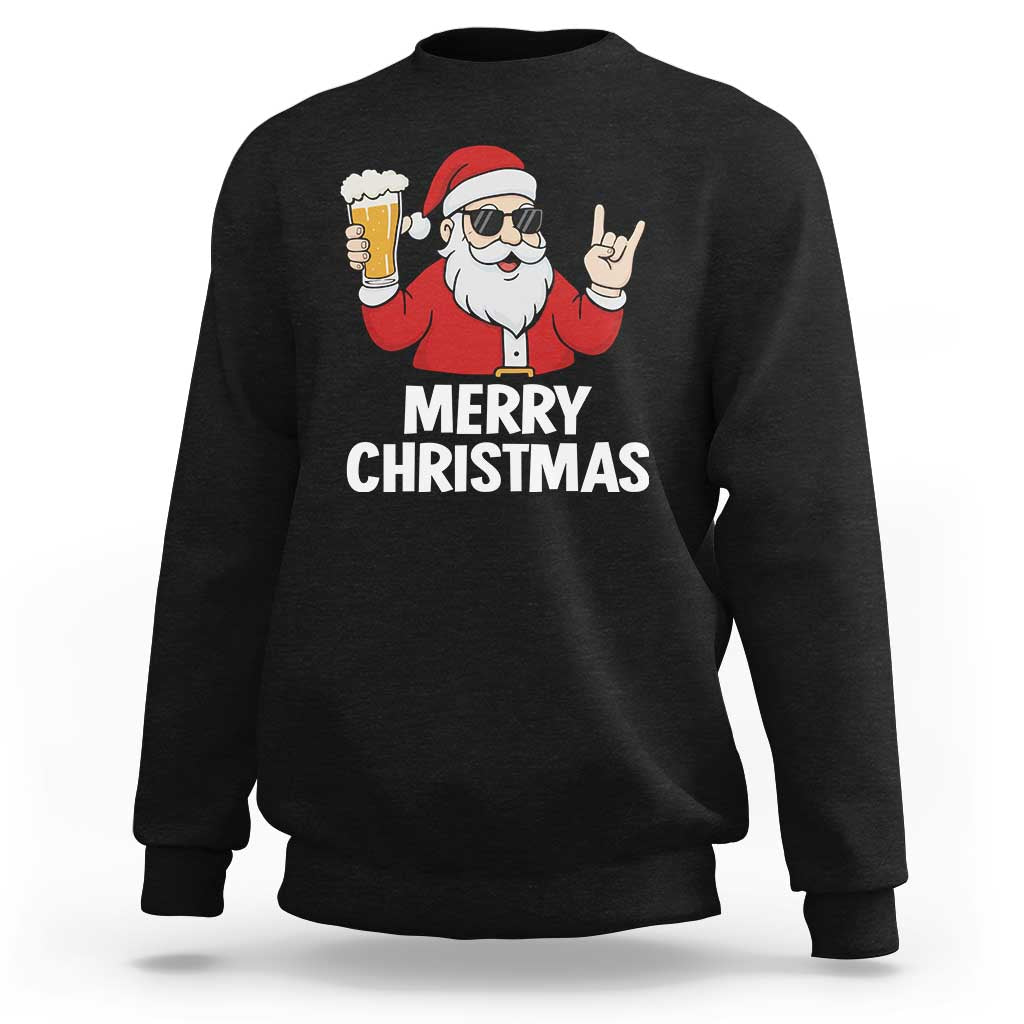 Merry Christmas Funny Santa Drinking Beer Sweatshirt - Wonder Print Shop