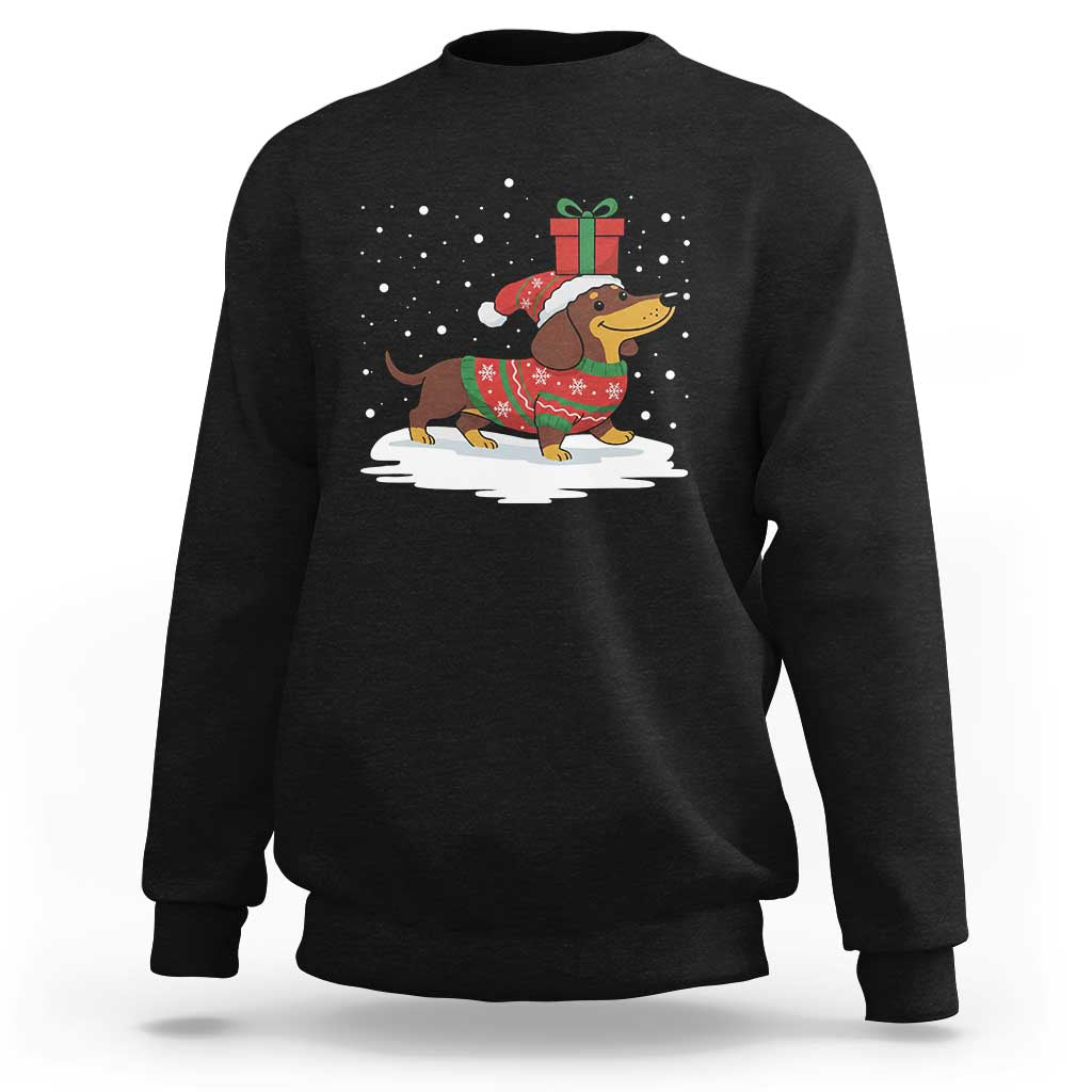 Christmas Dachshund Sweatshirt Funny Weiner Santa Hat Xmas Dog Puppy Lover - Wonder Print Shop