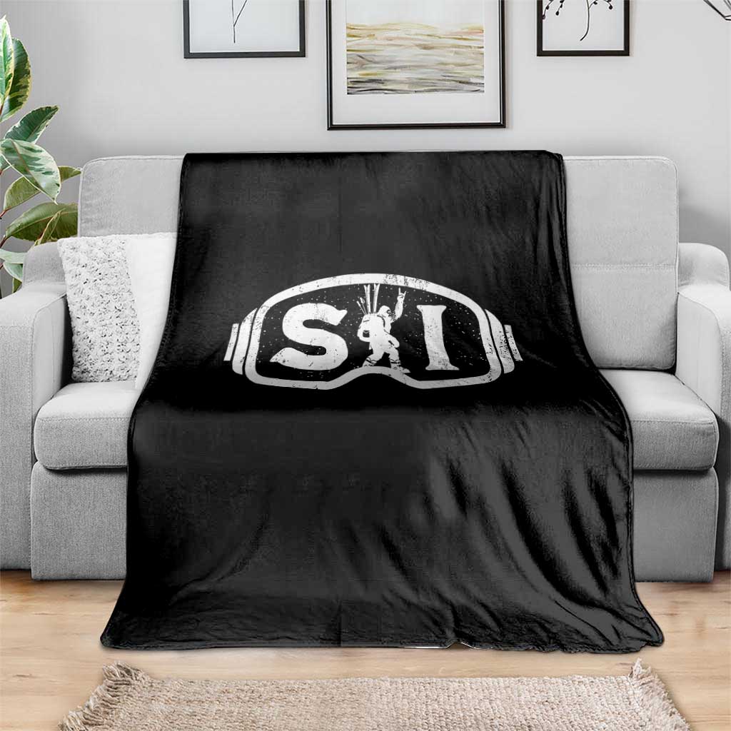 Bigfoot Skiing Throw Blanket Sasquatch Goggles Skiing Snow Ski Lover Skier - Wonder Print Shop
