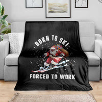 Skiing Santa Christmas Throw Blanket Funny Born to Ski Forced to Work - Wonder Print Shop