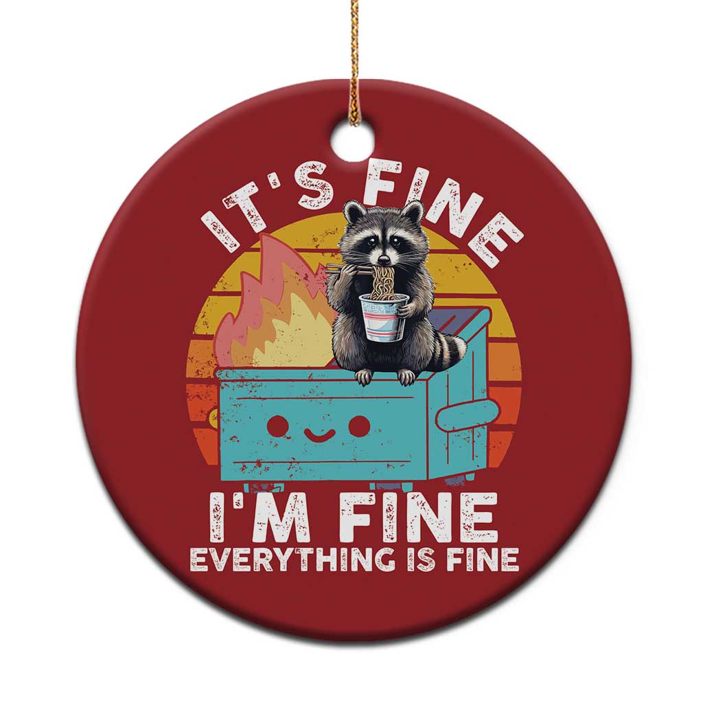 Funny Racoon Christmas Ornament Eating Instant Noodle Cup Dumpster Fire Everything Is Fine Meme - Wonder Print Shop