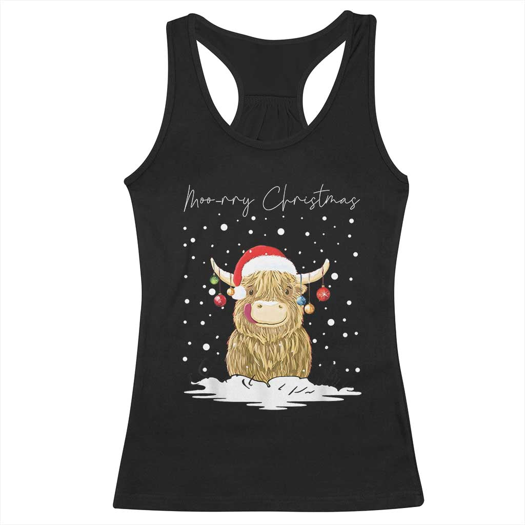 Christmas Cow Racerback Tank Top Scottish Highland Cow Moo-rry Christmas