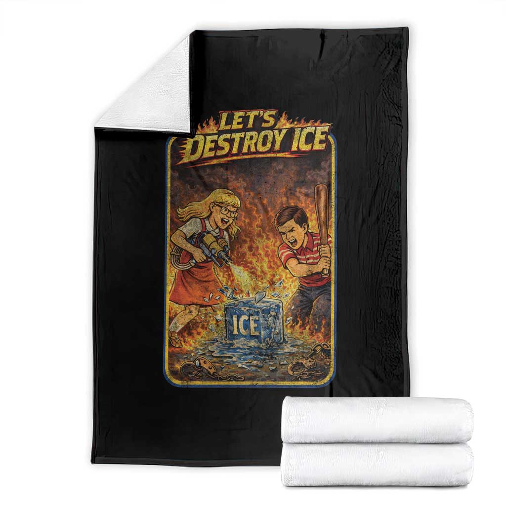 Subtle Abolish Ice Throw Blanket Retro Protest Satirical Graphic Let's Destroy Ice