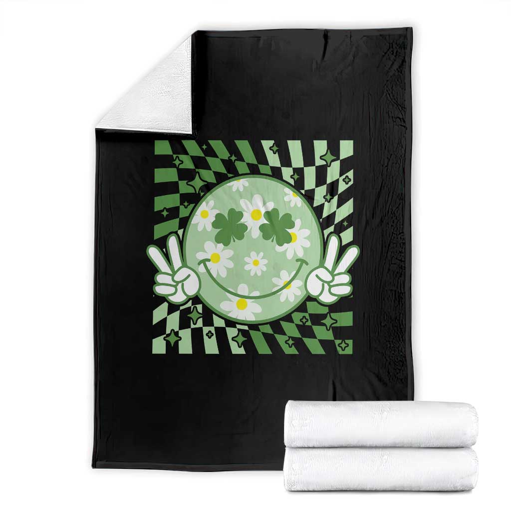 Retro Groovy Shamrock Smile Face St Patricks Day Throw Blanket