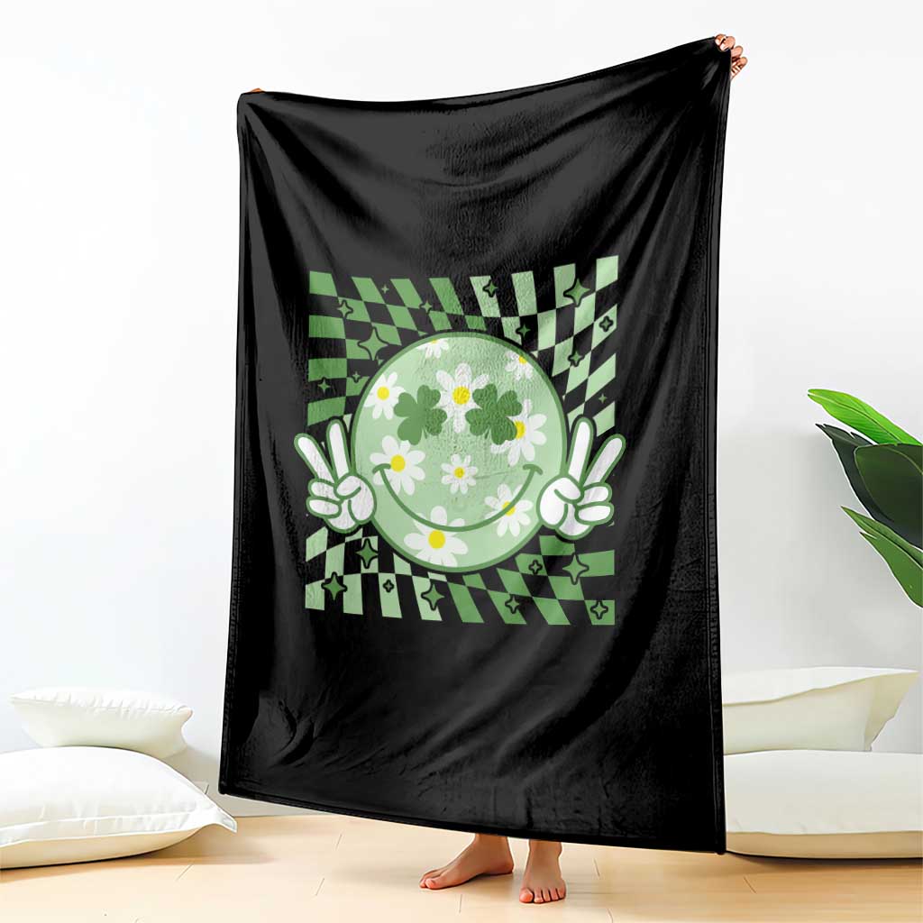Retro Groovy Shamrock Smile Face St Patricks Day Throw Blanket