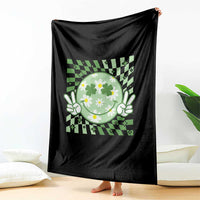 Retro Groovy Shamrock Smile Face St Patricks Day Throw Blanket