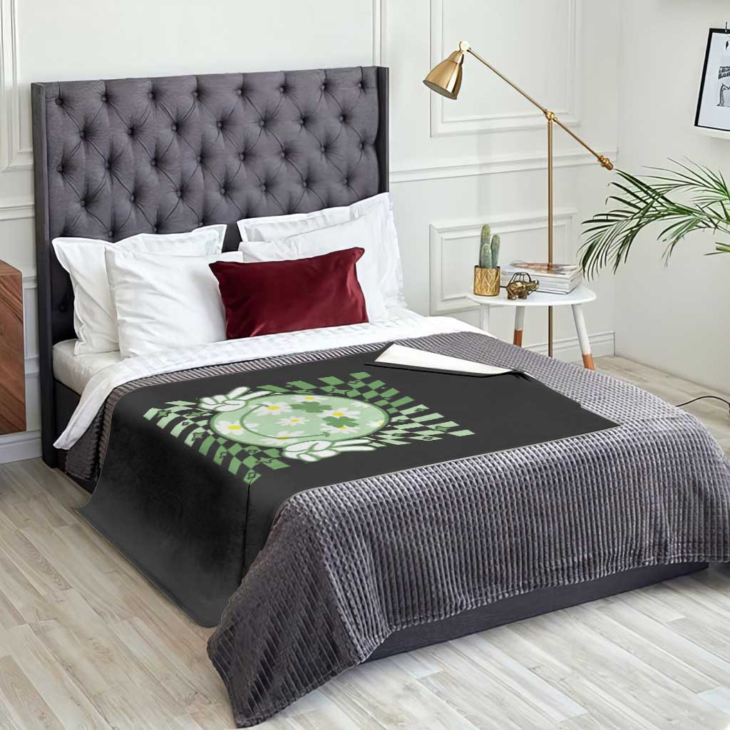 Retro Groovy Shamrock Smile Face St Patricks Day Throw Blanket
