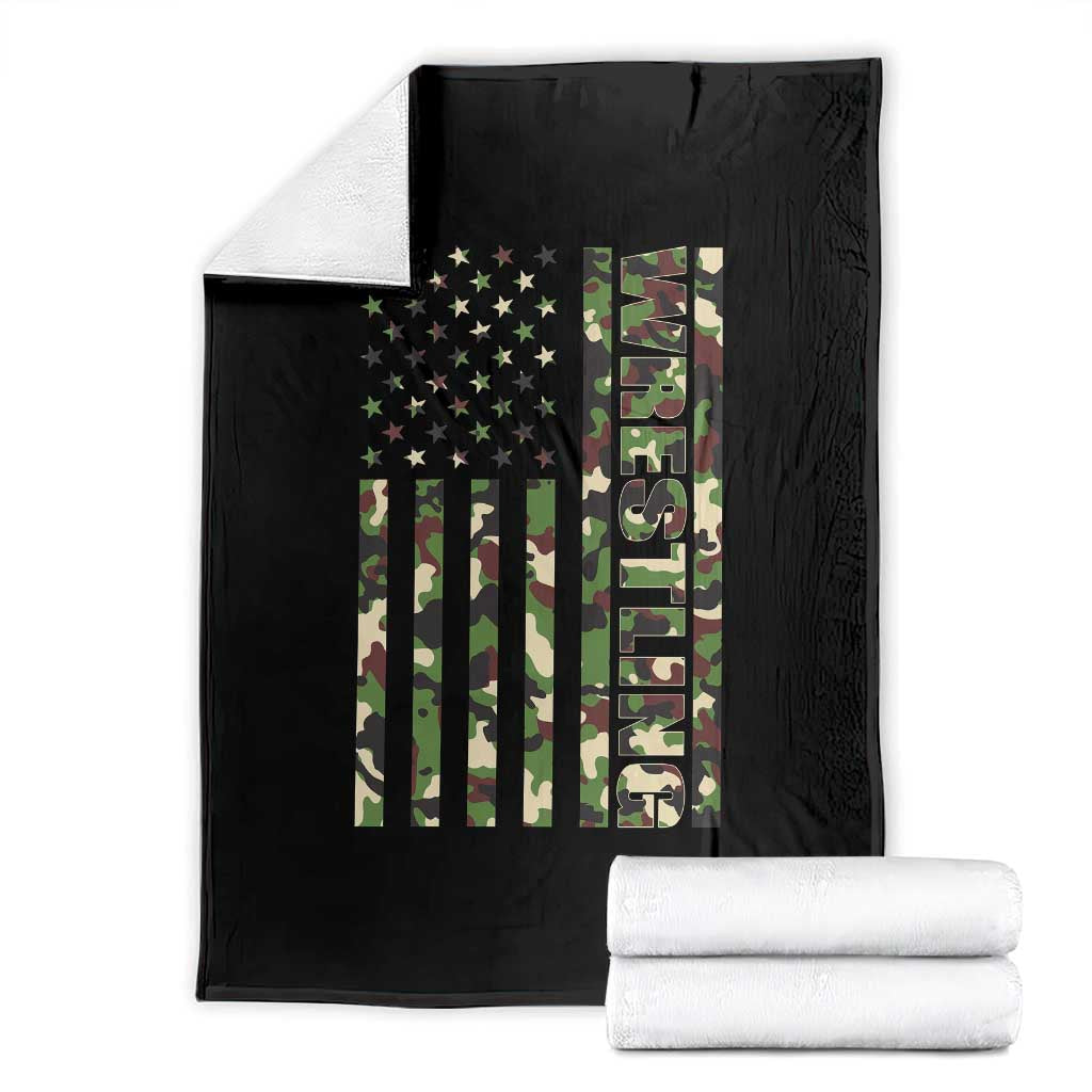Wrestling American Flag Camo Wrestler Throw Blanket