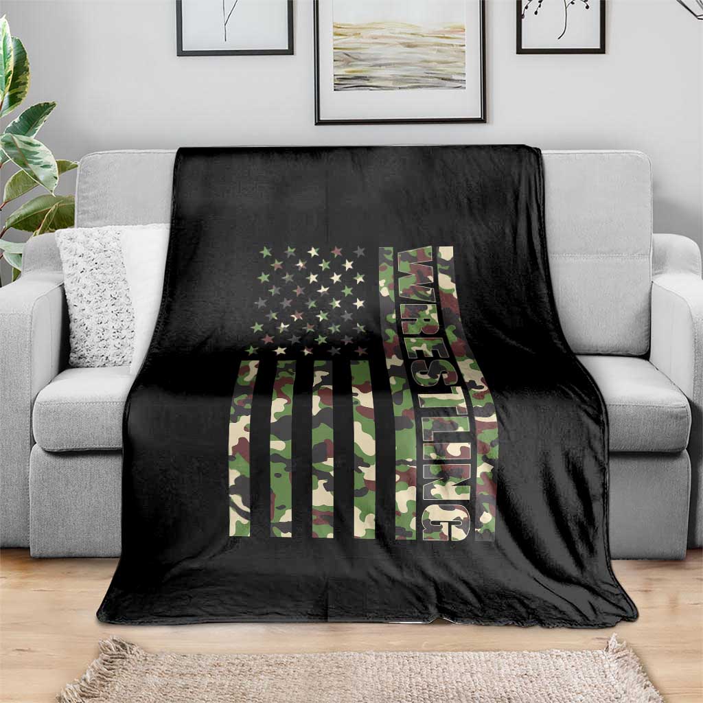 Wrestling American Flag Camo Wrestler Throw Blanket