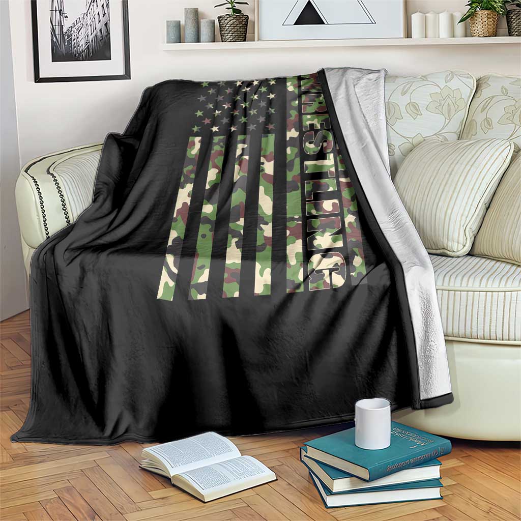 Wrestling American Flag Camo Wrestler Throw Blanket